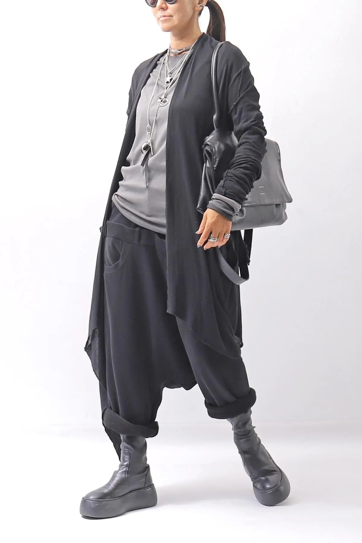 【studio b3】 UNISEX DENIM&amp;SWEAT BOX SARROUEL PANTS RBB1974_BLACK