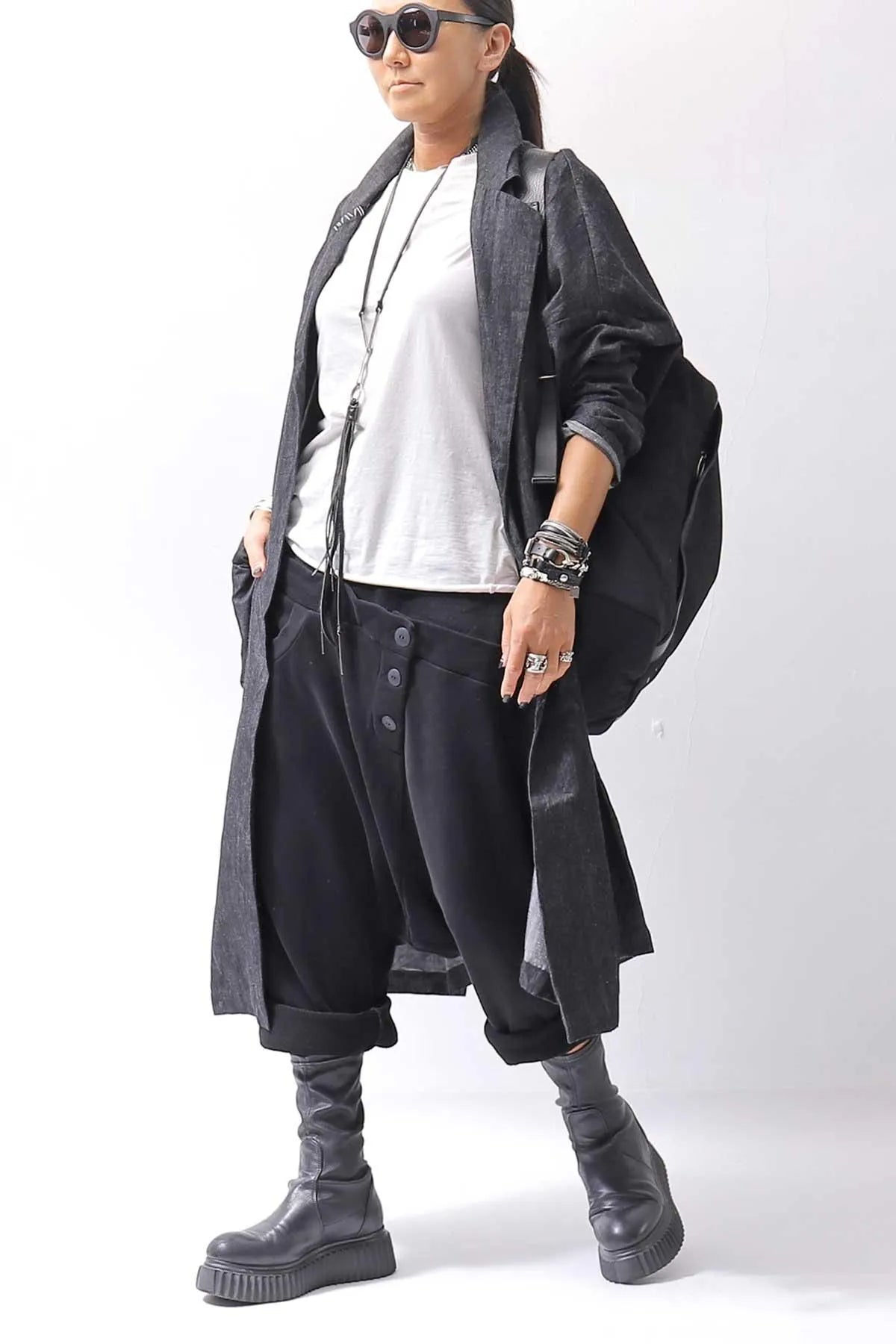 【studio b3】 UNISEX DENIM&amp;SWEAT BOX SARROUEL PANTS RBB1974_BLACK