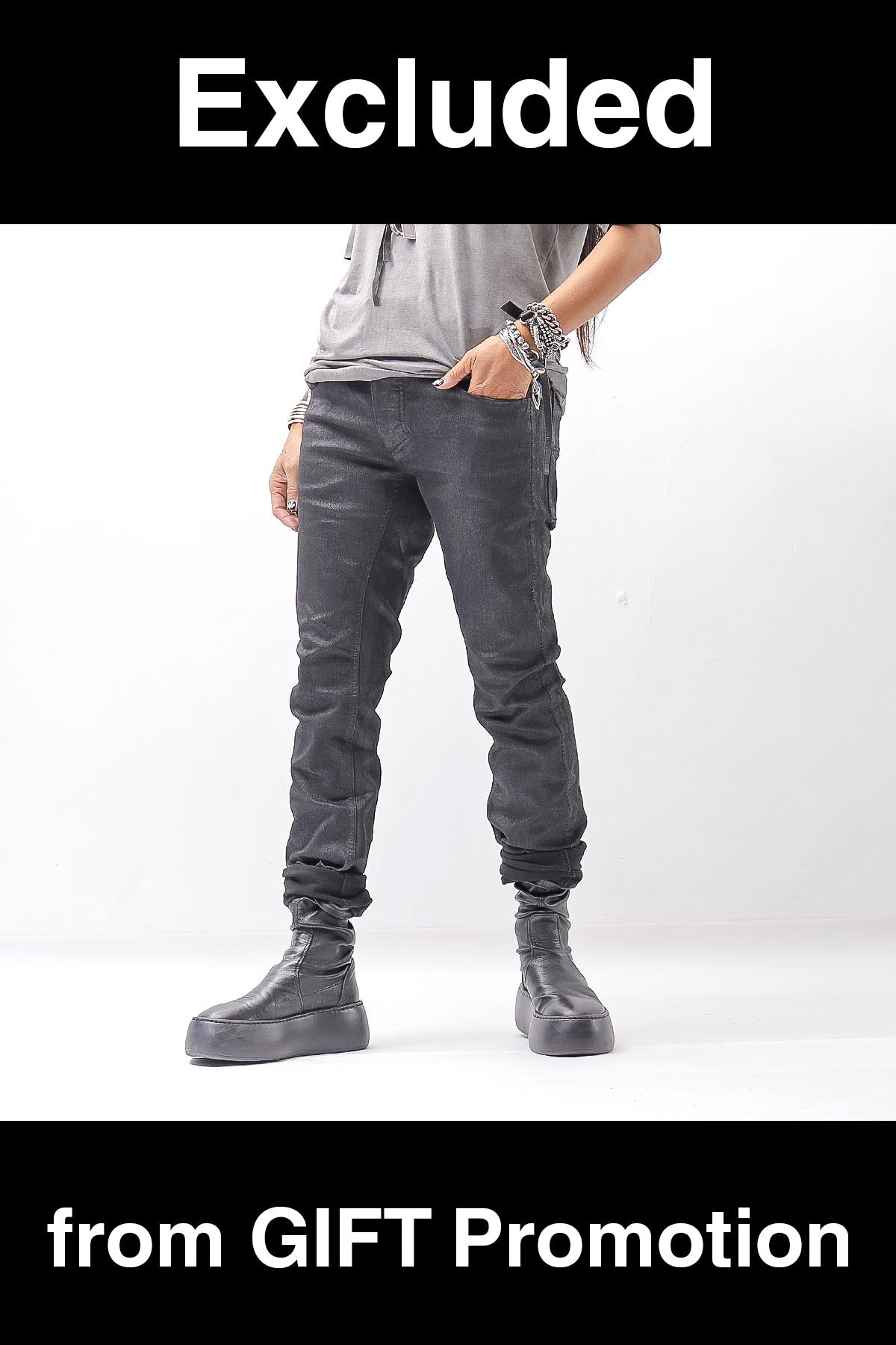 【thom/krom】 UNISEX COATED STRETCH DENIM PANTS MT107_BLACK COATED