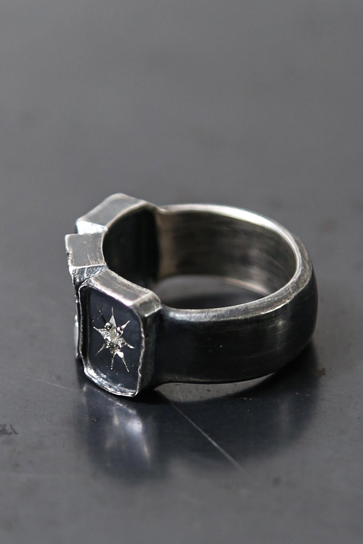 【Rusty Thought】 SQUARE DIAMOND RING 120S-PBR_SIL925+DIAMOND