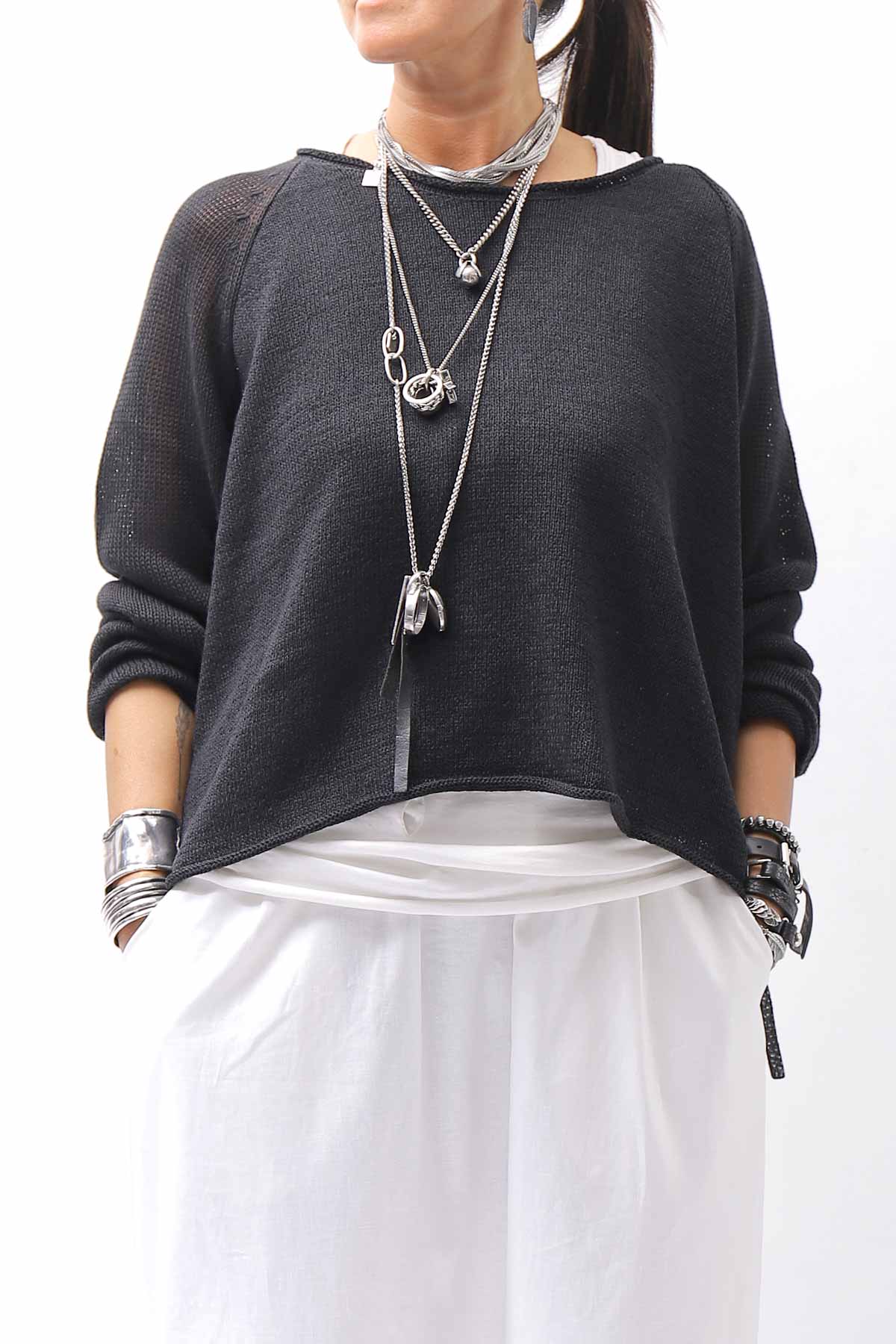 【RUNDHOLZ】 LINEN&amp;COTTON KNIT TOPS _BLACK