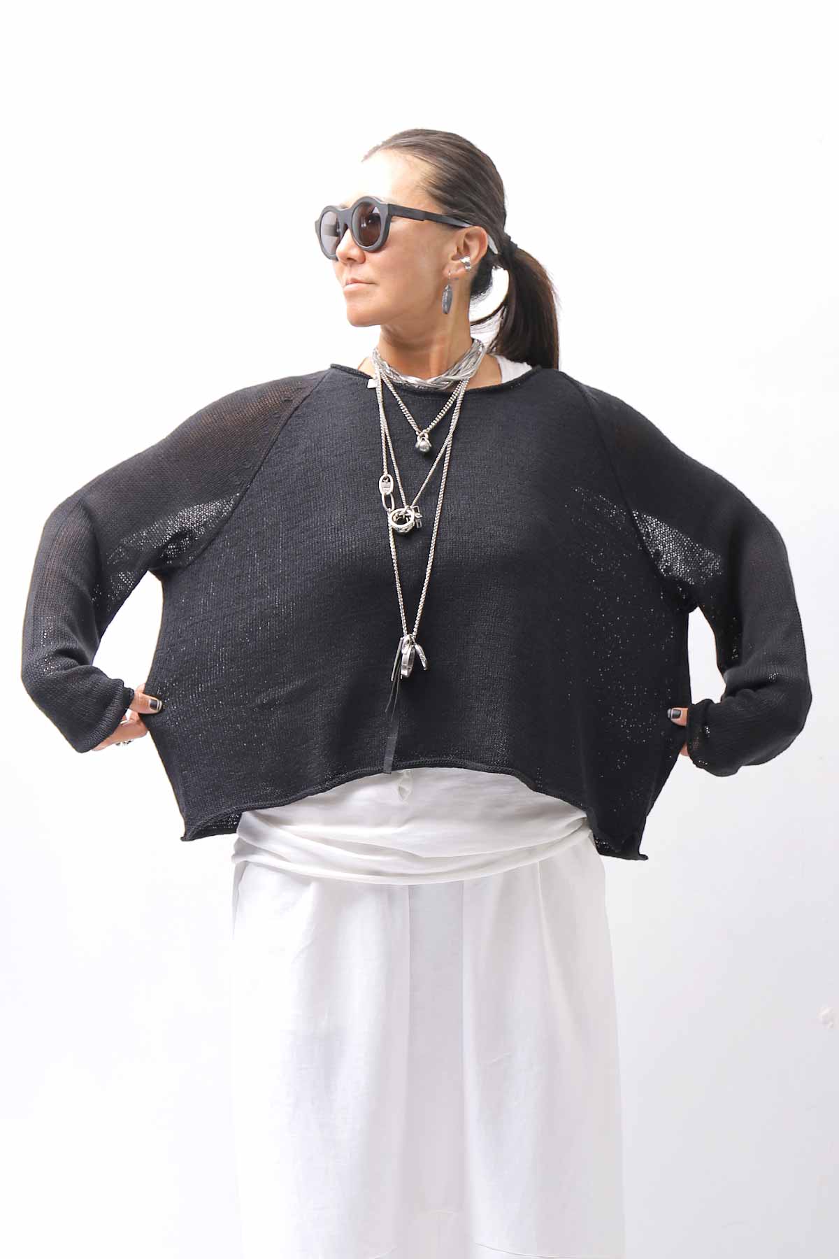 【RUNDHOLZ】 LINEN&amp;COTTON KNIT TOPS _BLACK