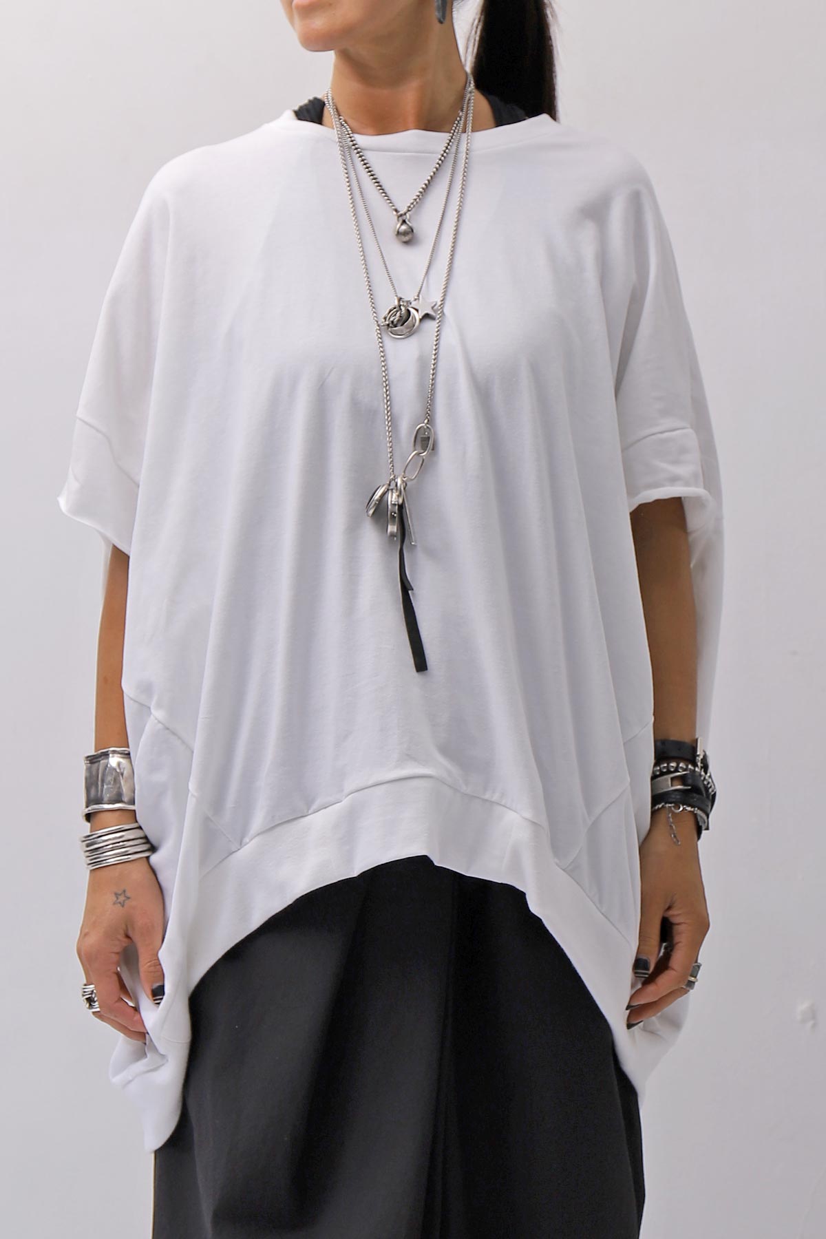 【bajra】 UNISEX BACK DRAPE HALF SLEEVE TOPS 160QK05_WHITE