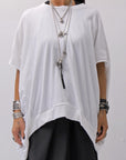 【bajra】 UNISEX BACK DRAPE HALF SLEEVE TOPS 160QK05_WHITE