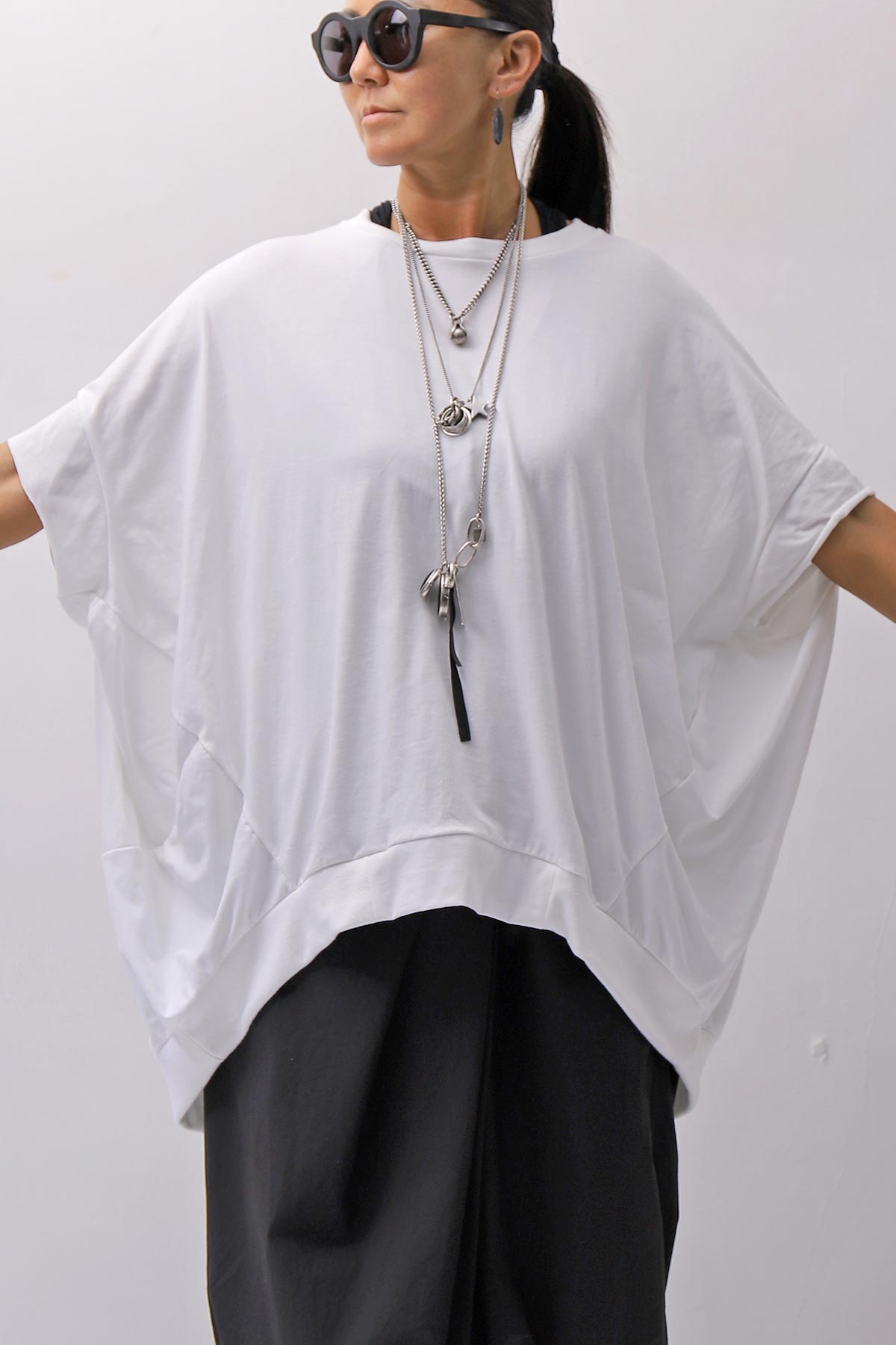 【bajra】 UNISEX BACK DRAPE HALF SLEEVE TOPS 160QK05_WHITE