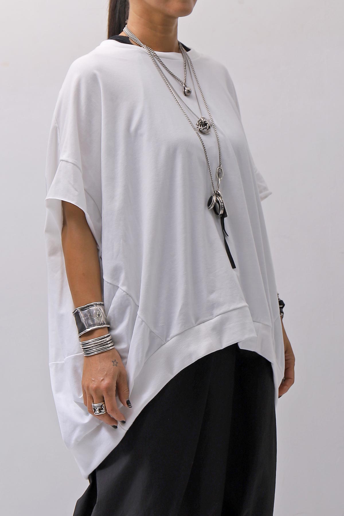 【bajra】 UNISEX BACK DRAPE HALF SLEEVE TOPS 160QK05_WHITE