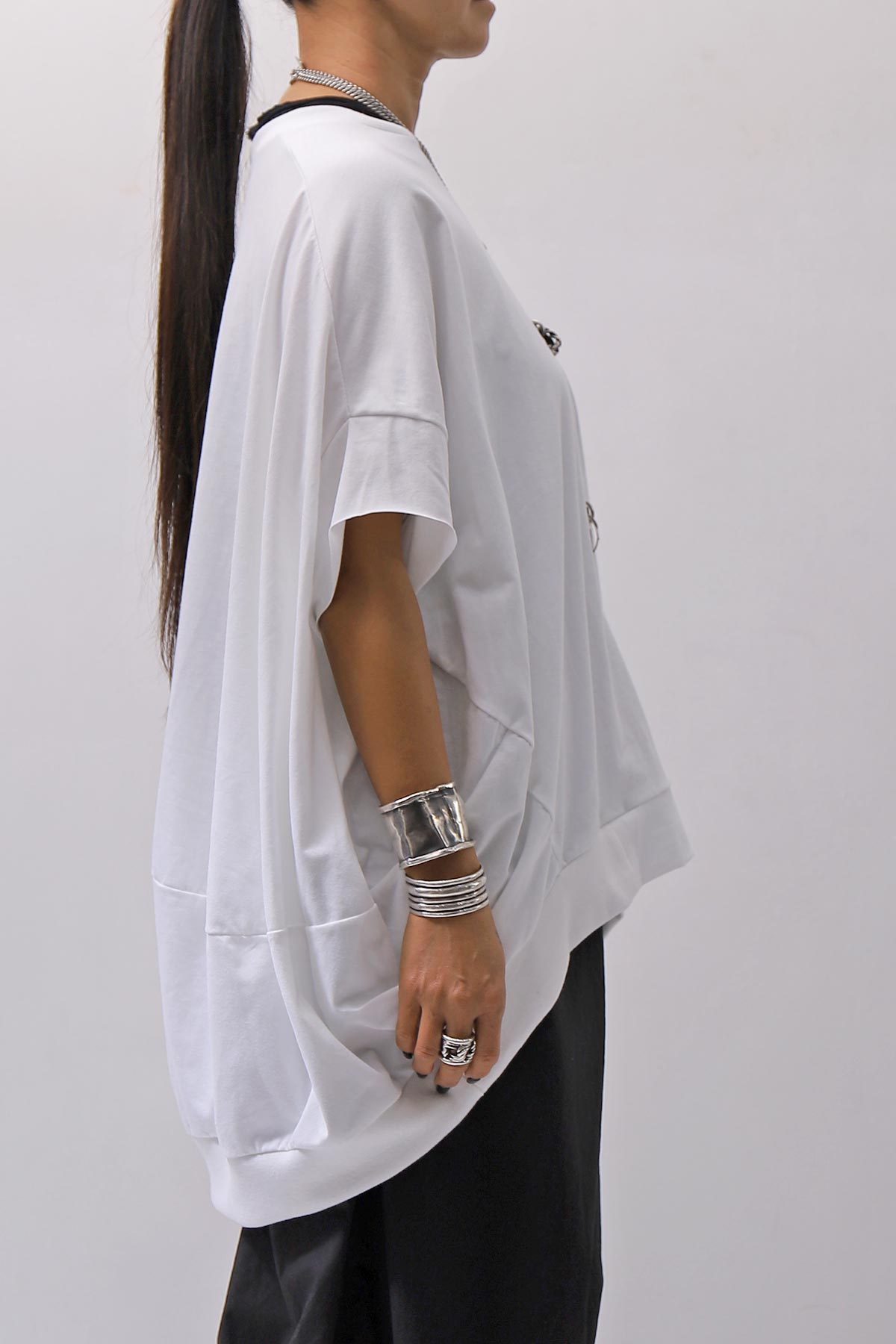 【bajra】 UNISEX BACK DRAPE HALF SLEEVE TOPS 160QK05_WHITE