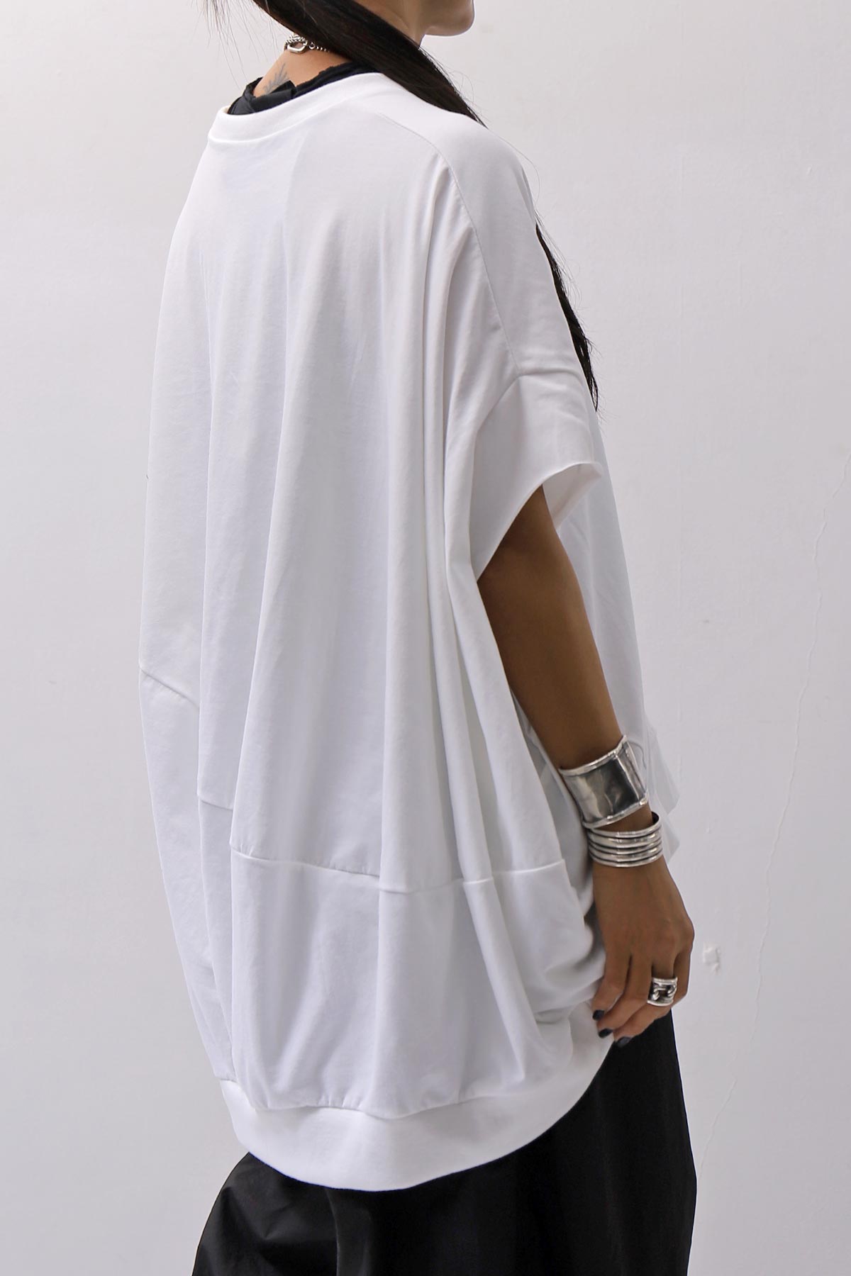 【bajra】 UNISEX BACK DRAPE HALF SLEEVE TOPS 160QK05_WHITE