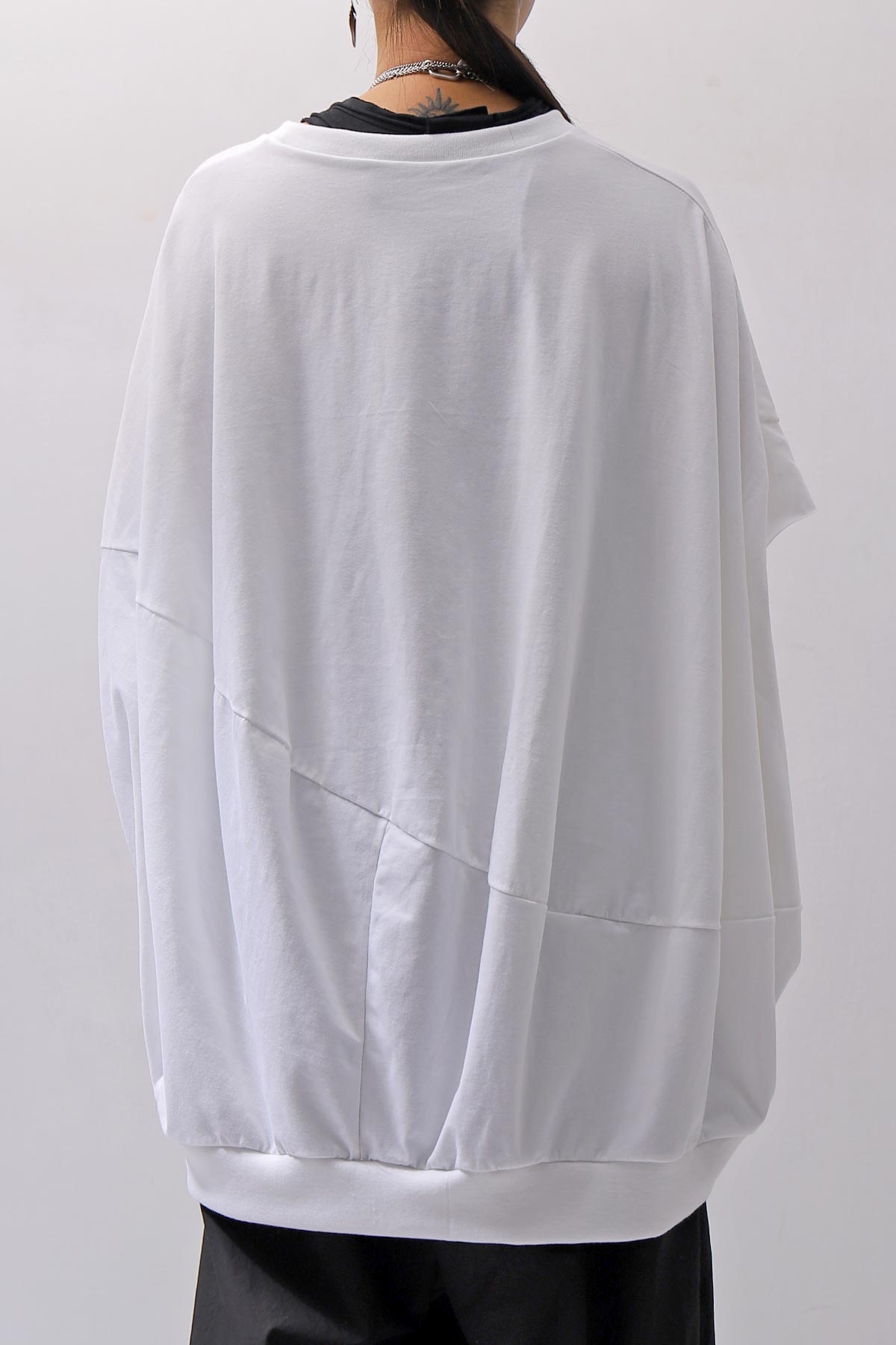 【bajra】 UNISEX BACK DRAPE HALF SLEEVE TOPS 160QK05_WHITE