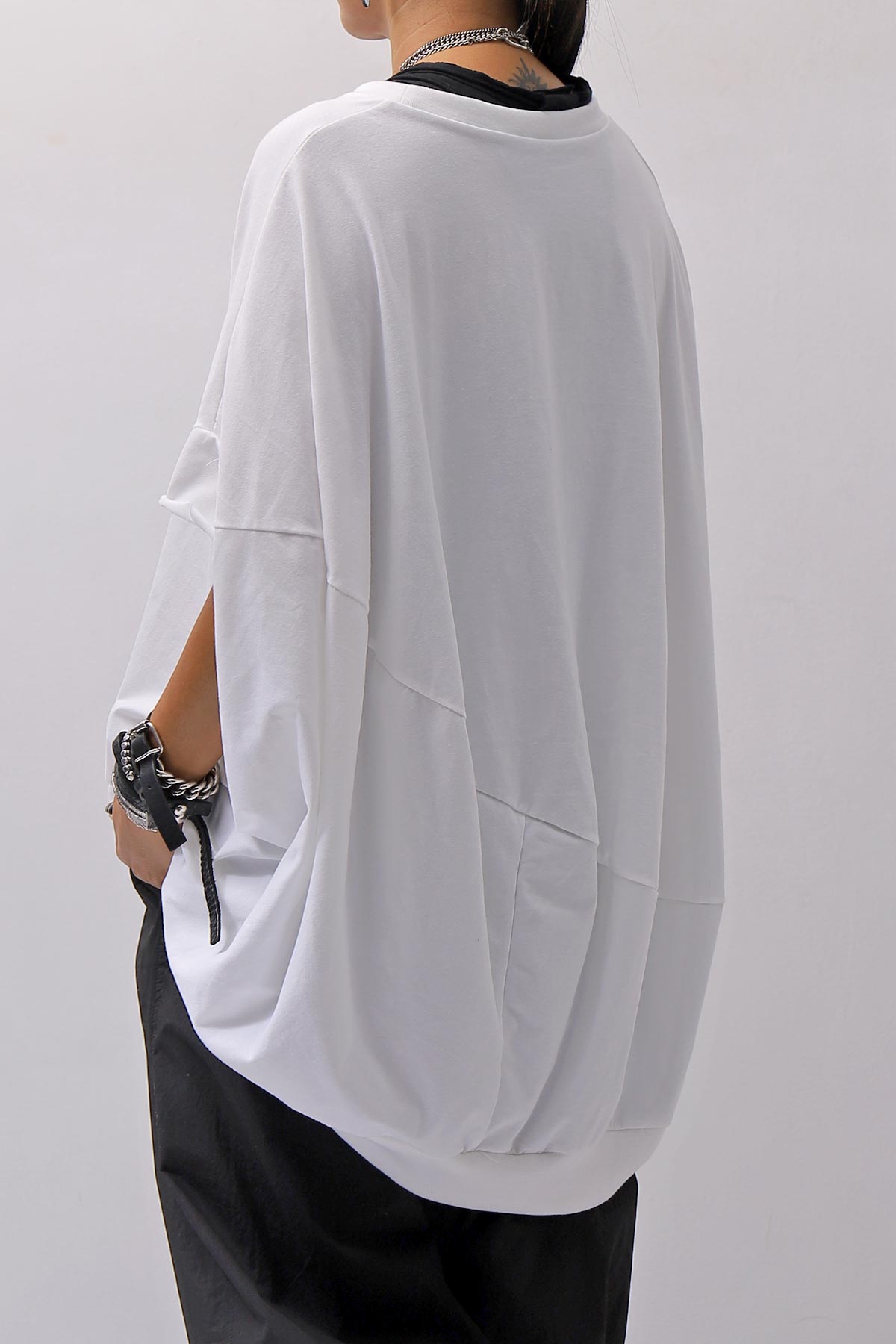 【bajra】 UNISEX BACK DRAPE HALF SLEEVE TOPS 160QK05_WHITE