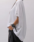 【bajra】 UNISEX BACK DRAPE HALF SLEEVE TOPS 160QK05_WHITE