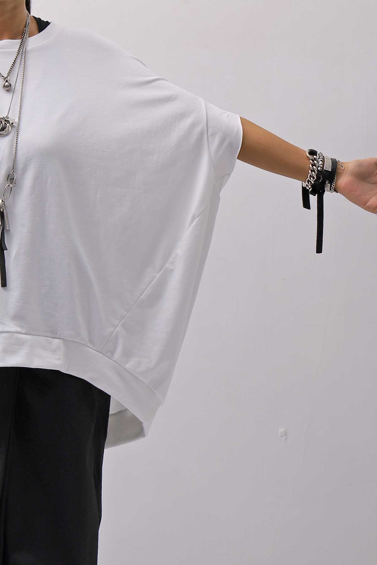 【bajra】 UNISEX BACK DRAPE HALF SLEEVE TOPS 160QK05_WHITE