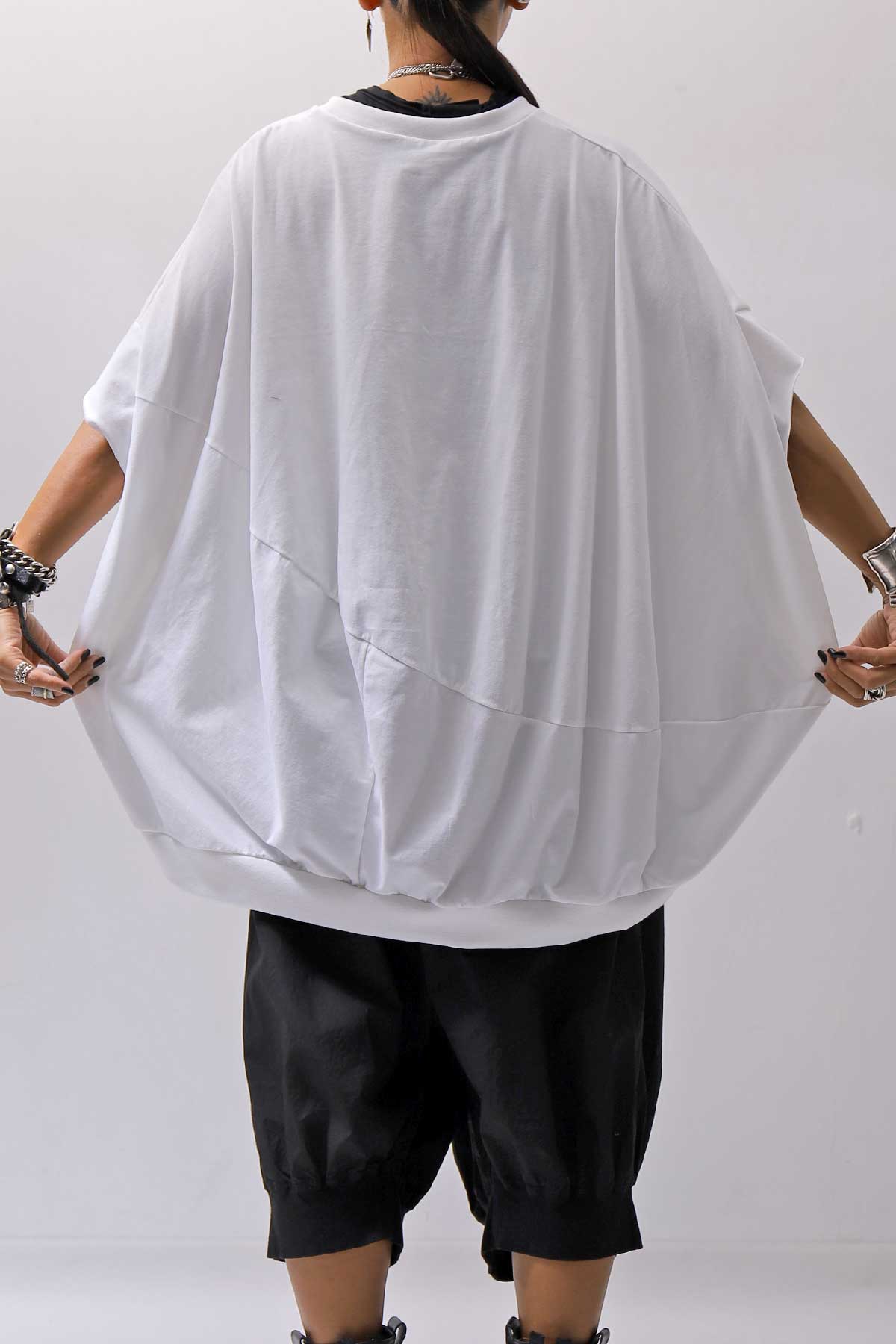 【bajra】 UNISEX BACK DRAPE HALF SLEEVE TOPS 160QK05_WHITE