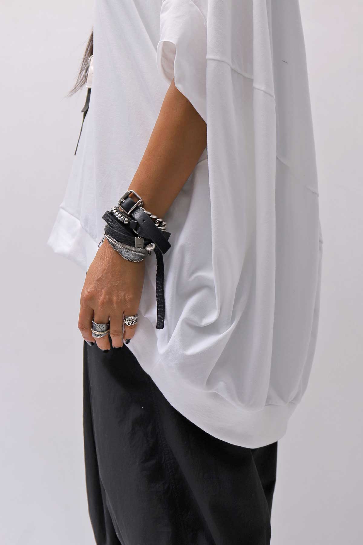 【bajra】 UNISEX BACK DRAPE HALF SLEEVE TOPS 160QK05_WHITE