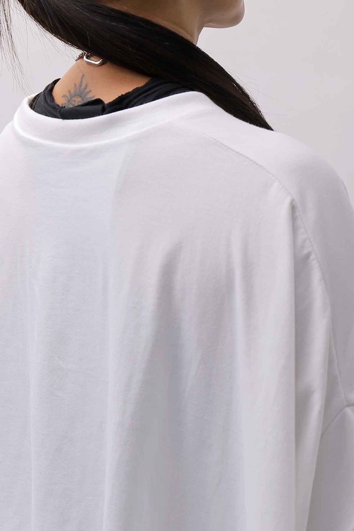 【bajra】 UNISEX BACK DRAPE HALF SLEEVE TOPS 160QK05_WHITE