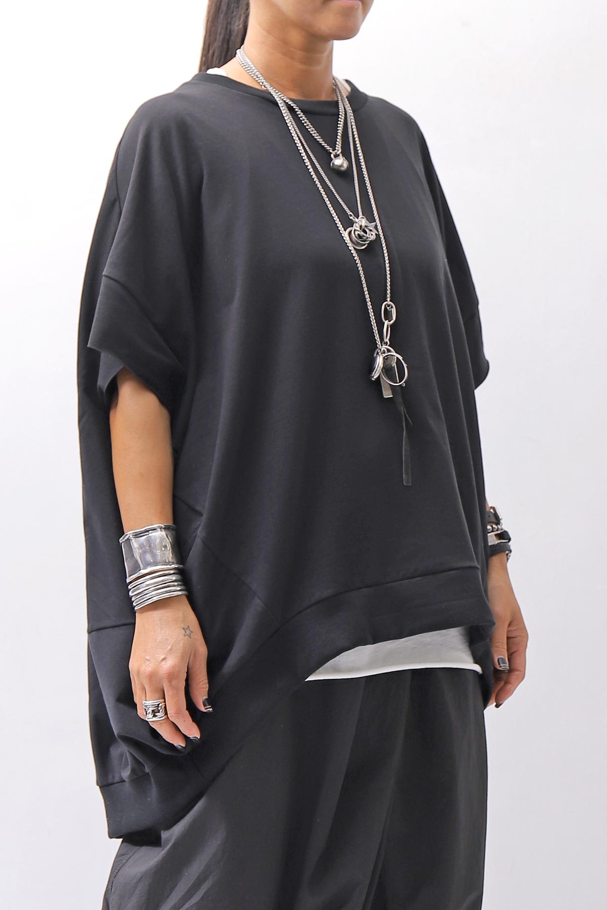 【bajra】 UNISEX BACK DRAPE HALF SLEEVE TOPS 160QK05_BLACK