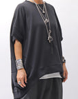 【bajra】 UNISEX BACK DRAPE HALF SLEEVE TOPS 160QK05_BLACK
