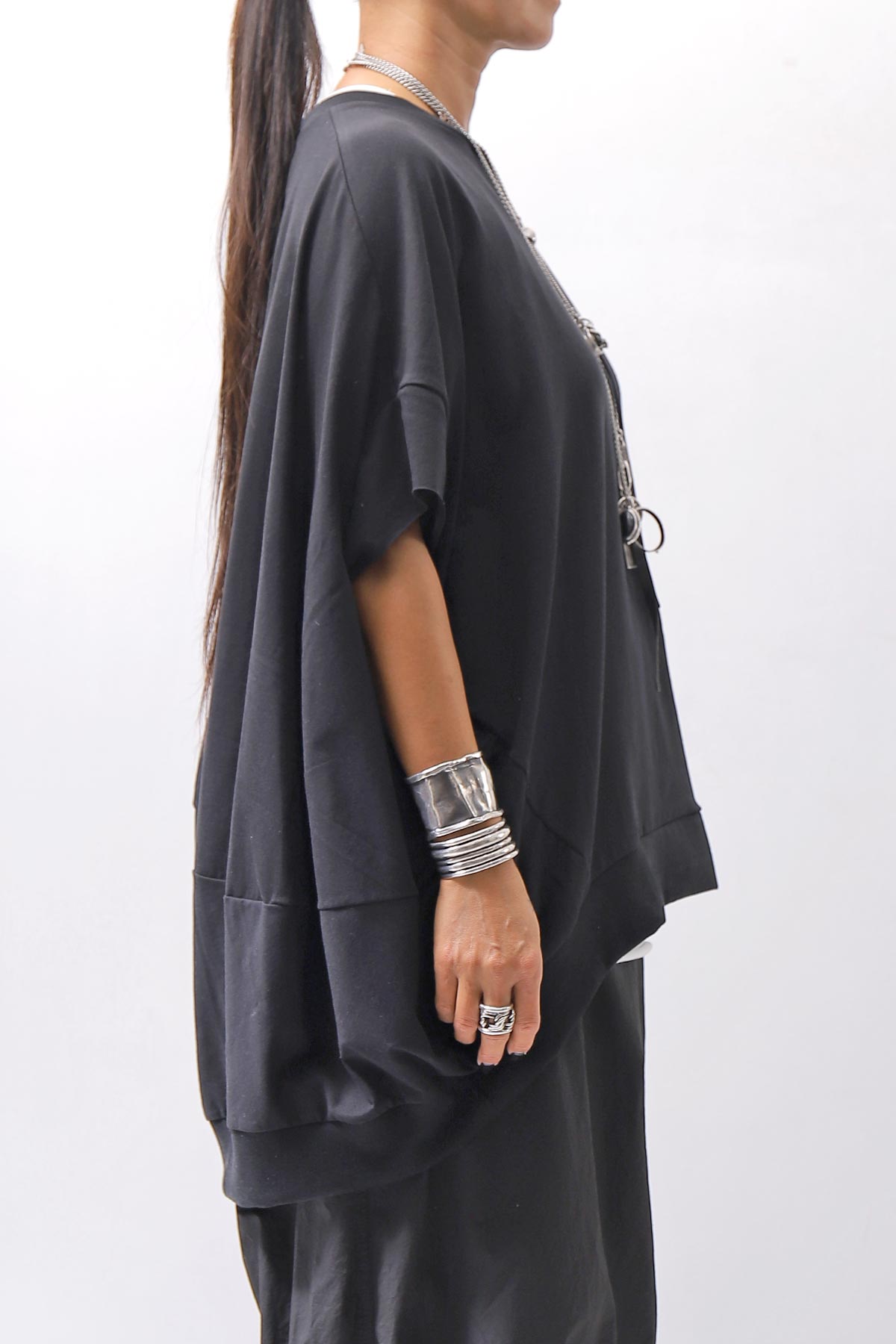 【bajra】 UNISEX BACK DRAPE HALF SLEEVE TOPS 160QK05_BLACK