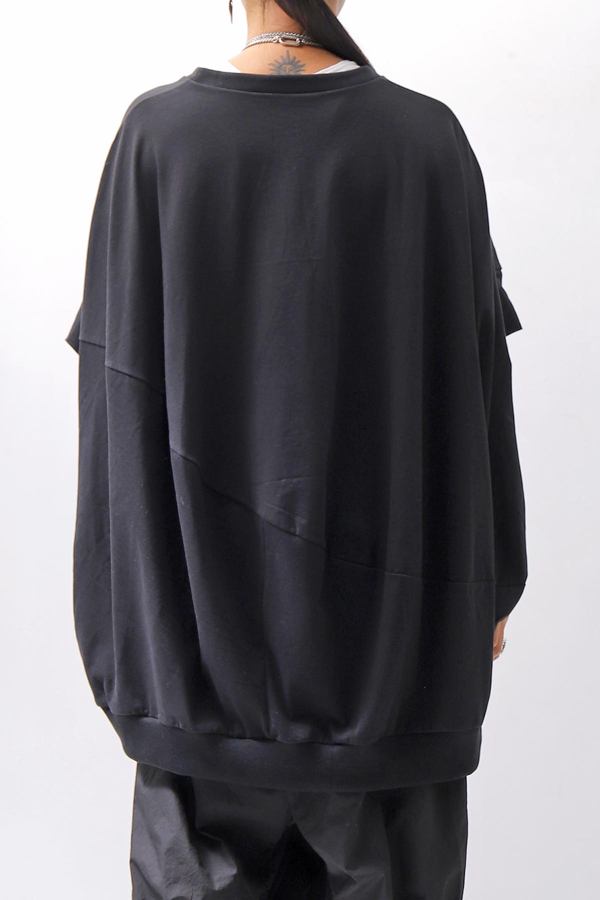 【bajra】 UNISEX BACK DRAPE HALF SLEEVE TOPS 160QK05_BLACK