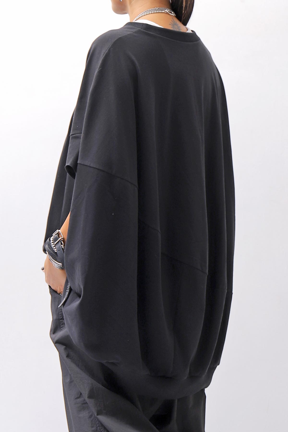 【bajra】 UNISEX BACK DRAPE HALF SLEEVE TOPS 160QK05_BLACK