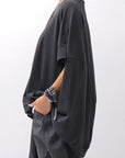 【bajra】 UNISEX BACK DRAPE HALF SLEEVE TOPS 160QK05_BLACK