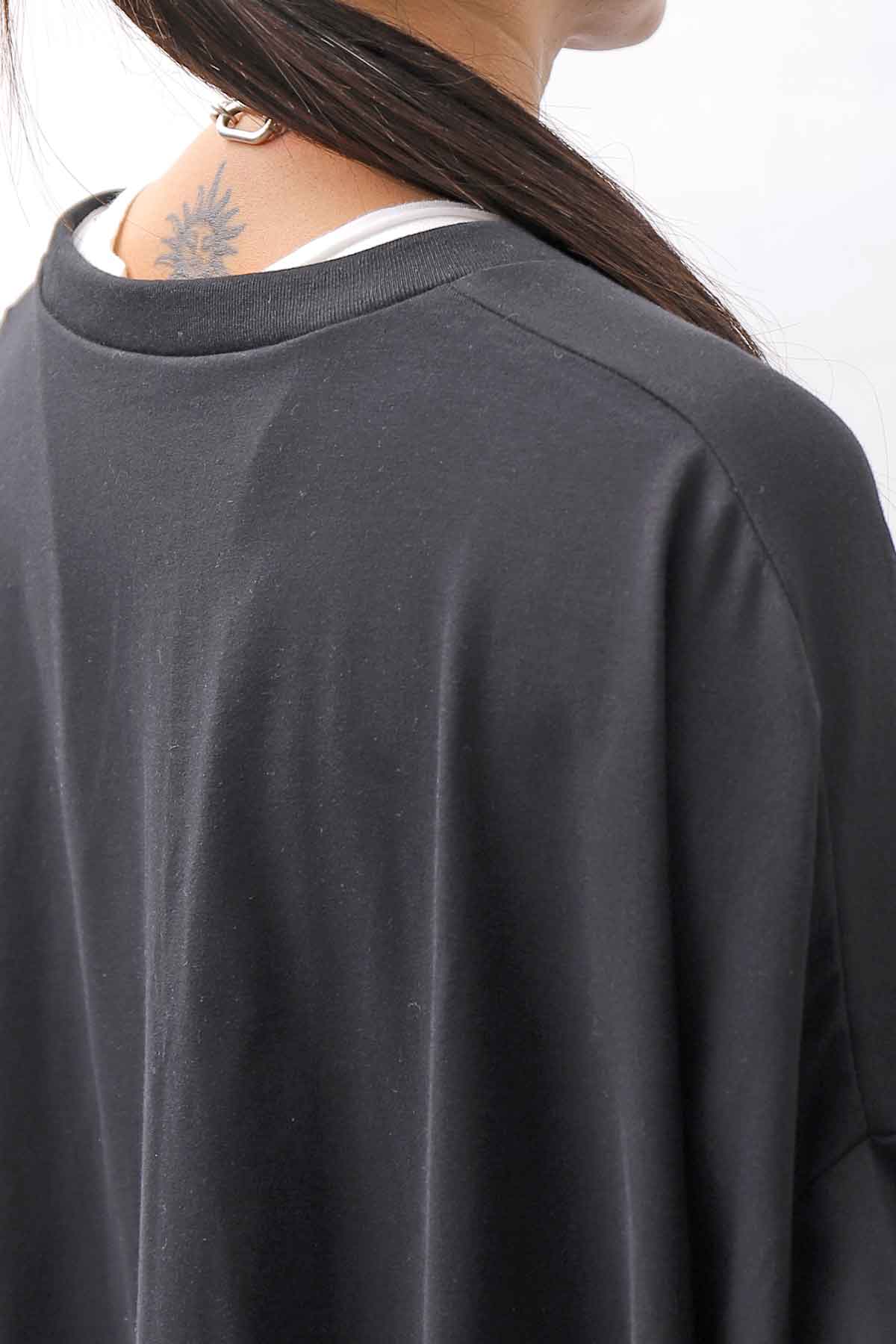【bajra】 UNISEX BACK DRAPE HALF SLEEVE TOPS 160QK05_BLACK