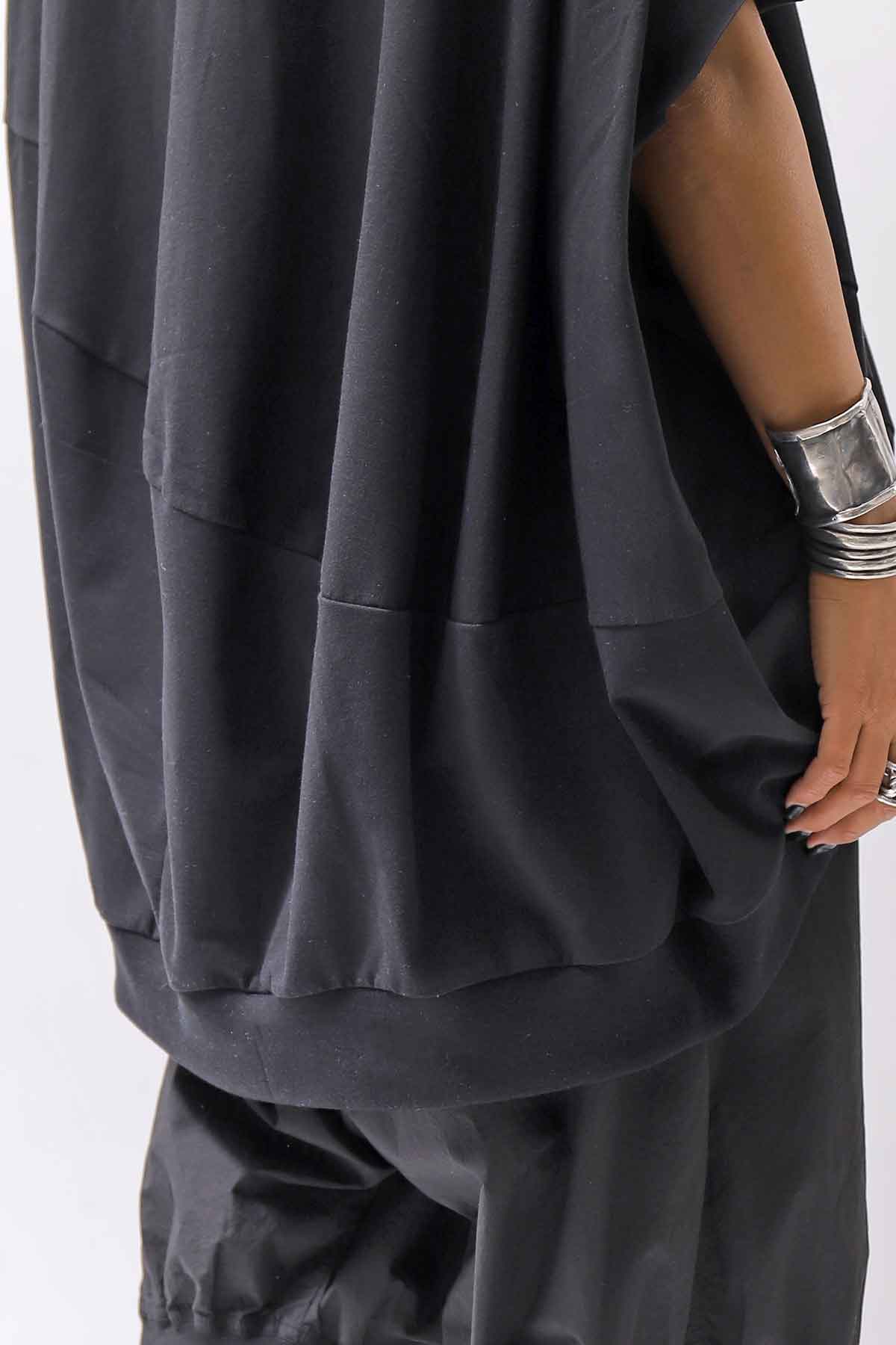 【bajra】 UNISEX BACK DRAPE HALF SLEEVE TOPS 160QK05_BLACK
