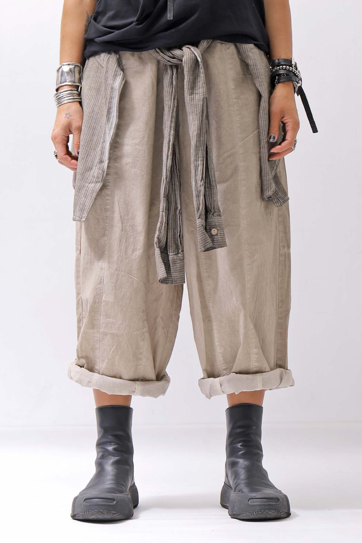 【studio b3】 UNISEX LIGHT COTTON PANTS WITH WAIST SHIRT NB2099_SAND OLD DYE