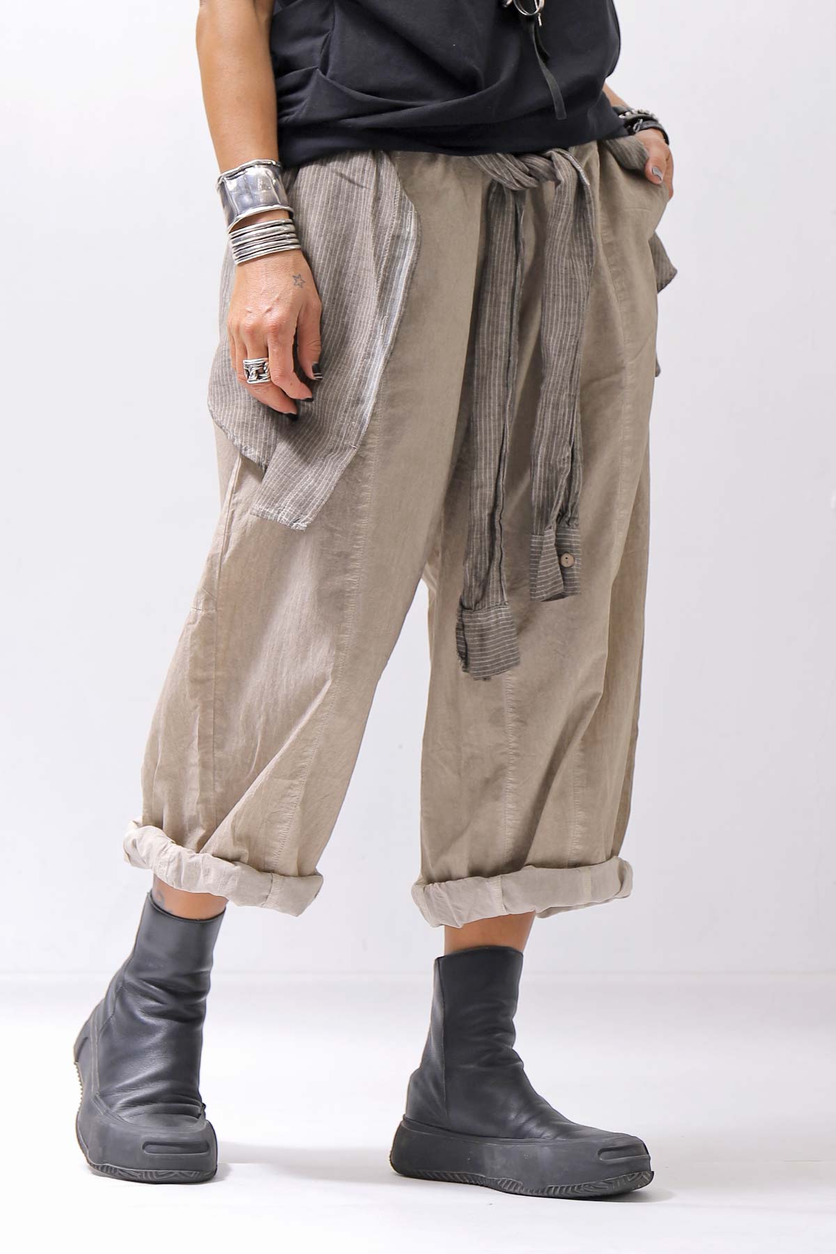 【studio b3】 UNISEX LIGHT COTTON PANTS WITH WAIST SHIRT NB2099_SAND OLD DYE