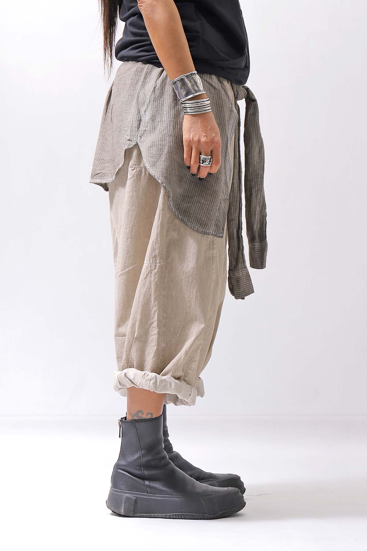 【studio b3】 UNISEX LIGHT COTTON PANTS WITH WAIST SHIRT NB2099_SAND OLD DYE