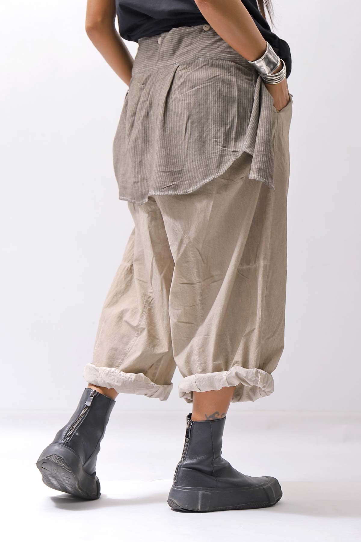 【studio b3】 UNISEX LIGHT COTTON PANTS WITH WAIST SHIRT NB2099_SAND OLD DYE