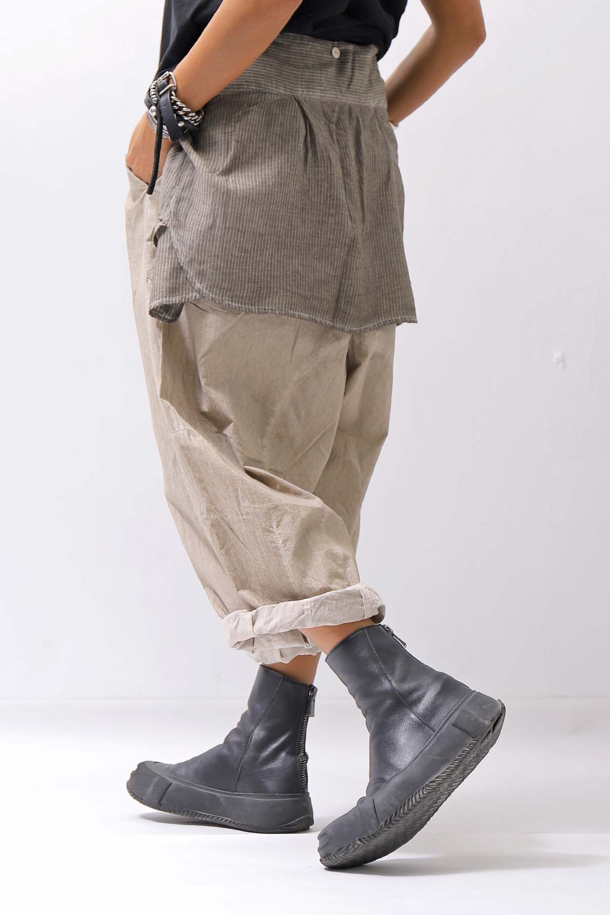 【studio b3】 UNISEX LIGHT COTTON PANTS WITH WAIST SHIRT NB2099_SAND OLD DYE
