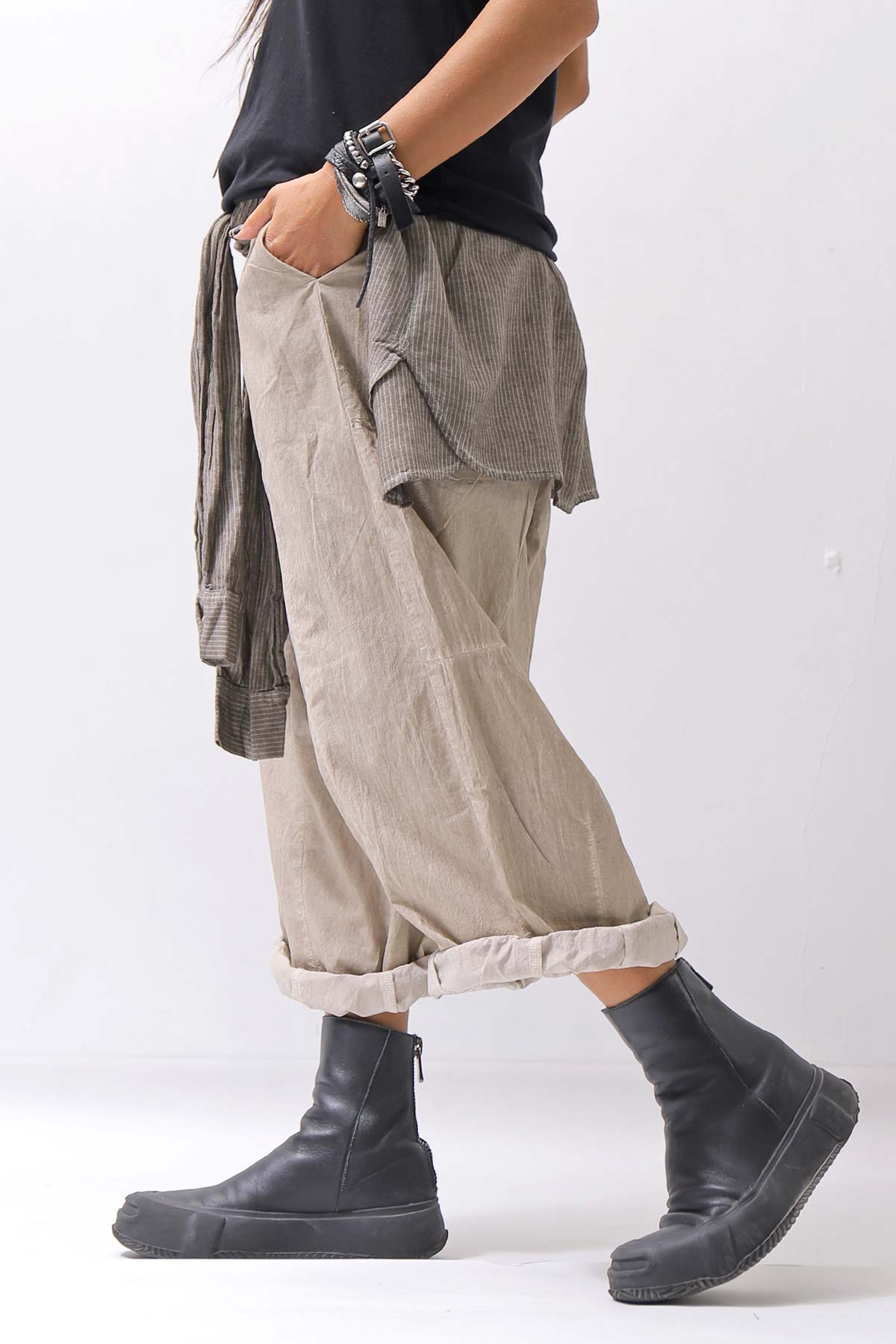 【studio b3】 UNISEX LIGHT COTTON PANTS WITH WAIST SHIRT NB2099_SAND OLD DYE