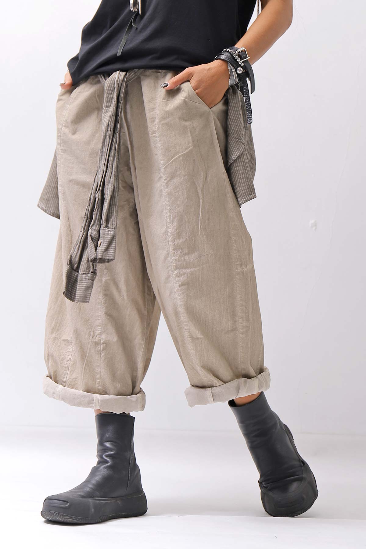 【studio b3】 UNISEX LIGHT COTTON PANTS WITH WAIST SHIRT NB2099_SAND OLD DYE