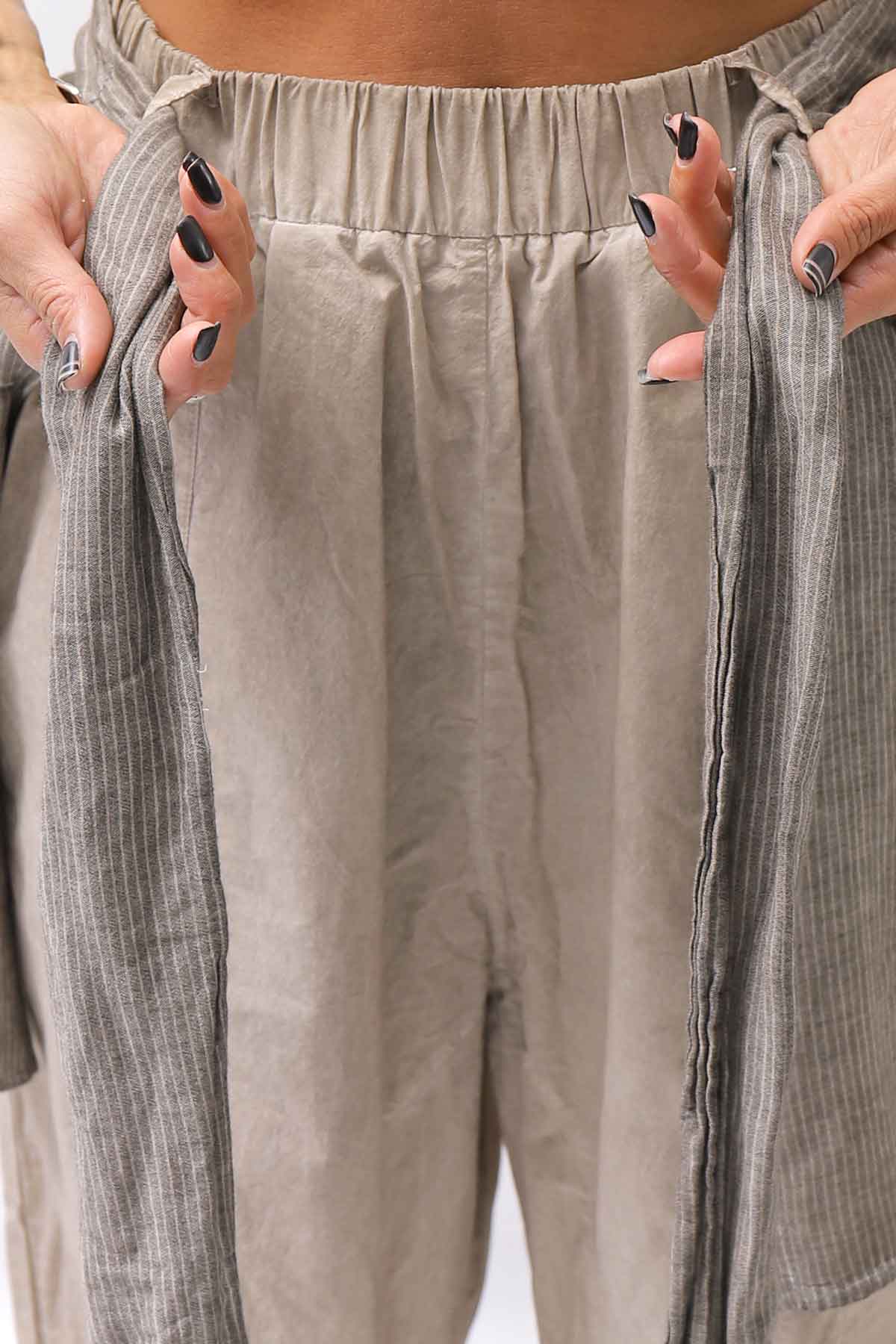 【studio b3】 UNISEX LIGHT COTTON PANTS WITH WAIST SHIRT NB2099_SAND OLD DYE