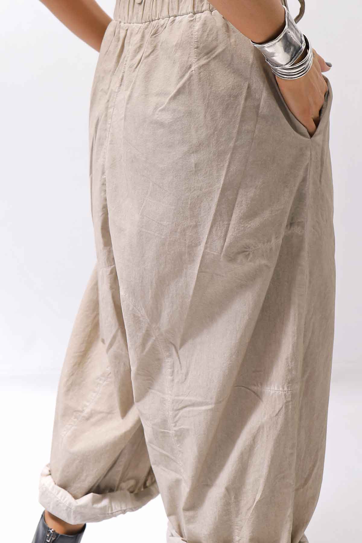 【studio b3】 UNISEX LIGHT COTTON PANTS WITH WAIST SHIRT NB2099_SAND OLD DYE