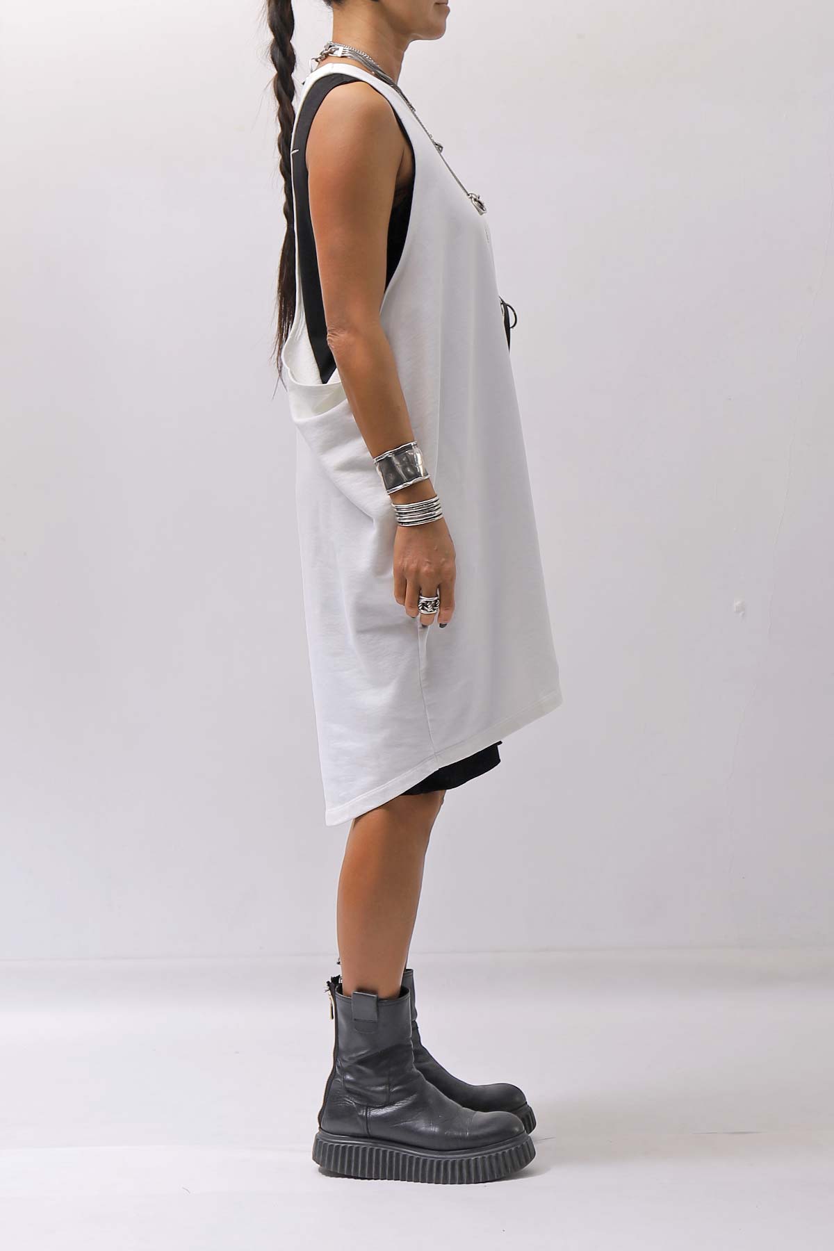 【NOSTRASANTISSIMA】 OPEN BACK LIGHT SWEAT COVER LONG TANK TOP M142_WHITE