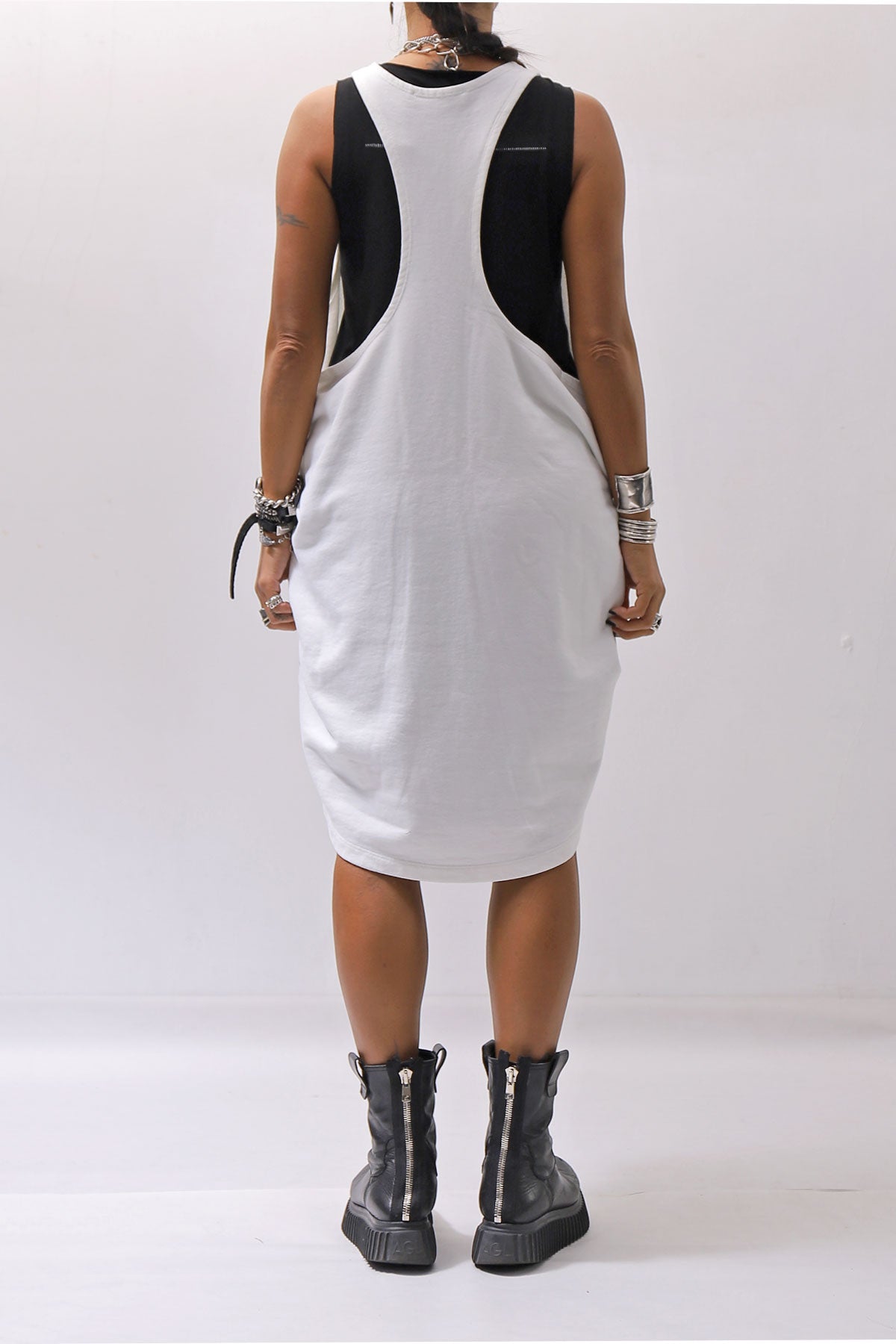 【NOSTRASANTISSIMA】 OPEN BACK LIGHT SWEAT COVER LONG TANK TOP M142_WHITE