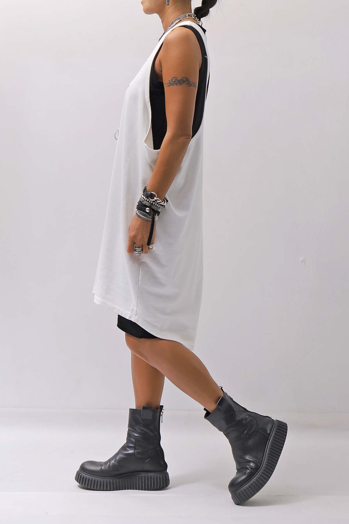 【NOSTRASANTISSIMA】 OPEN BACK LIGHT SWEAT COVER LONG TANK TOP M142_WHITE