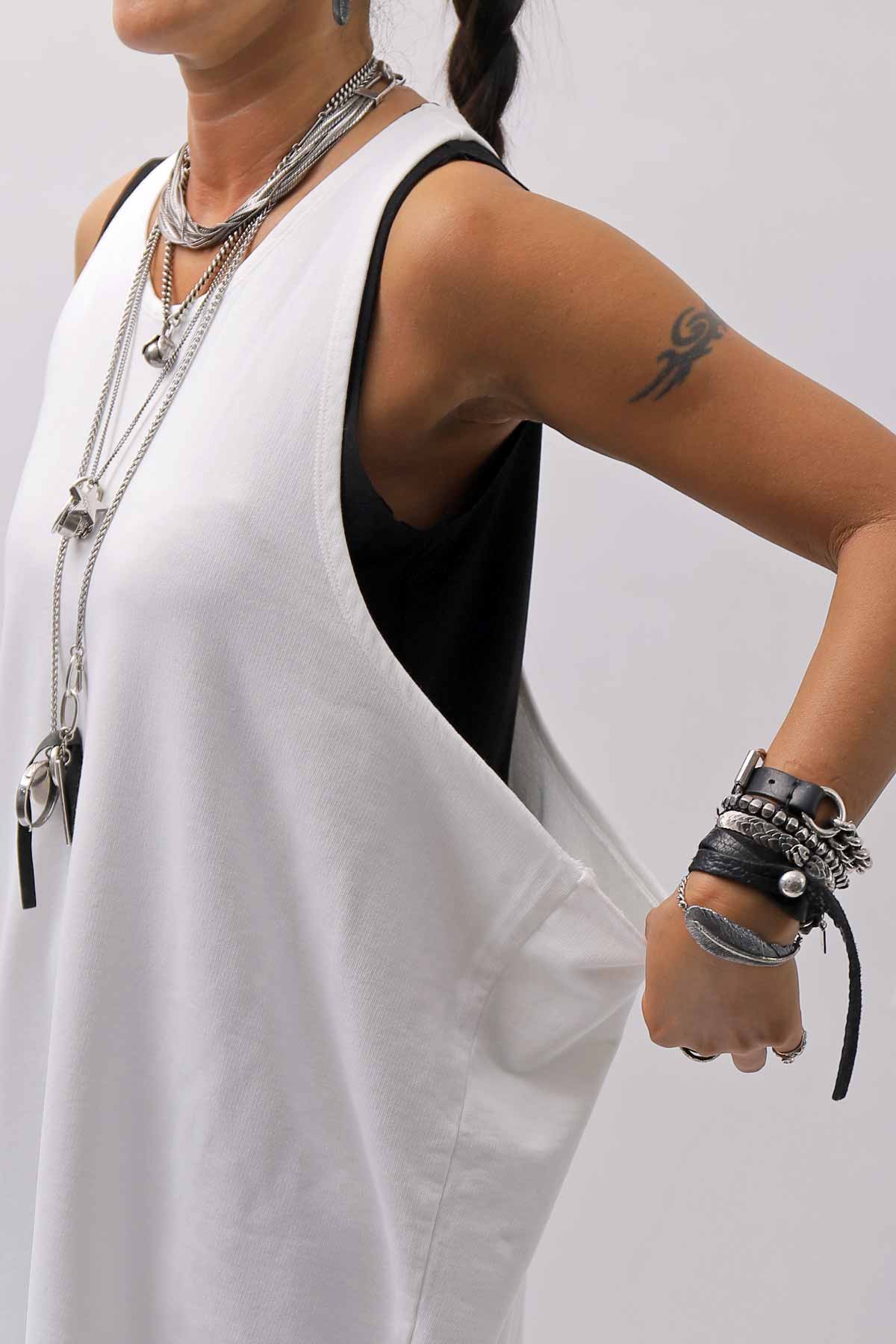 【NOSTRASANTISSIMA】 OPEN BACK LIGHT SWEAT COVER LONG TANK TOP M142_WHITE