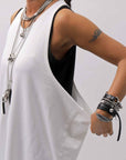 【NOSTRASANTISSIMA】 OPEN BACK LIGHT SWEAT COVER LONG TANK TOP M142_WHITE