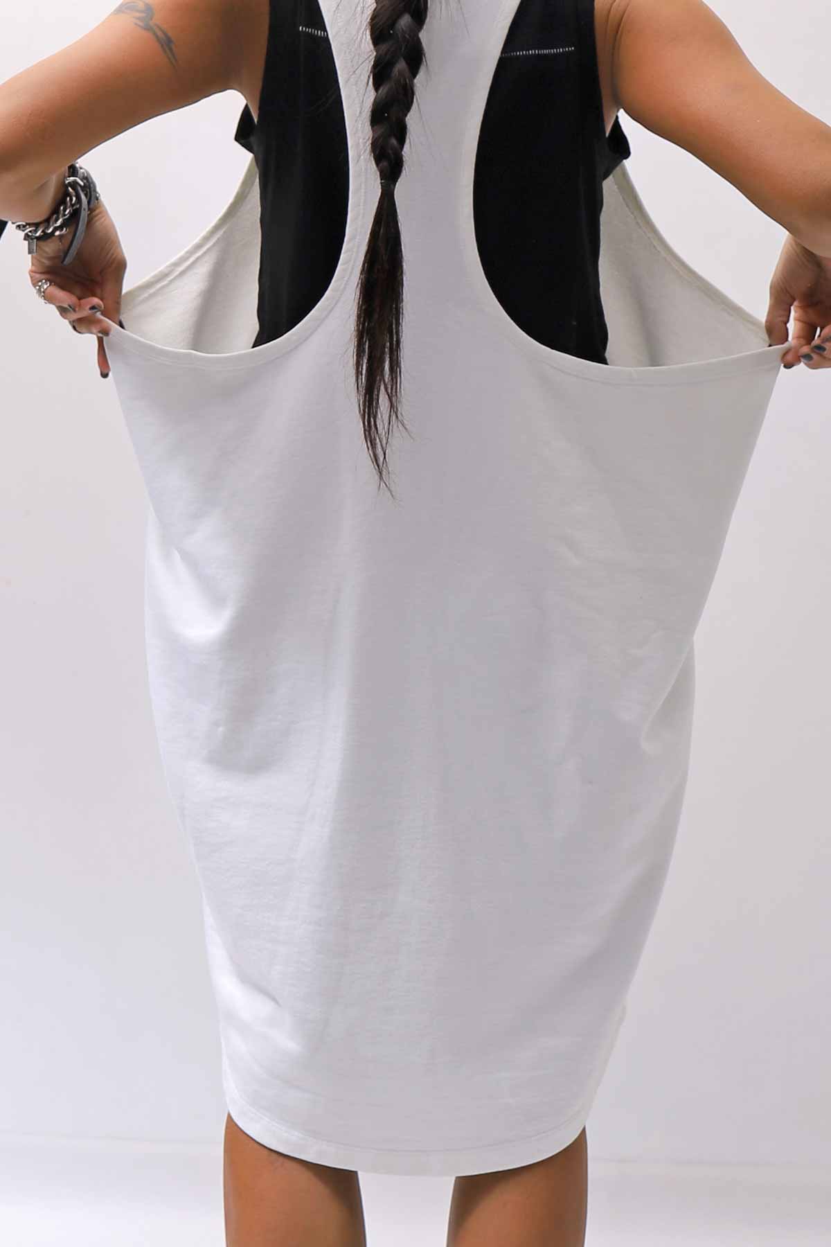 【NOSTRASANTISSIMA】 OPEN BACK LIGHT SWEAT COVER LONG TANK TOP M142_WHITE