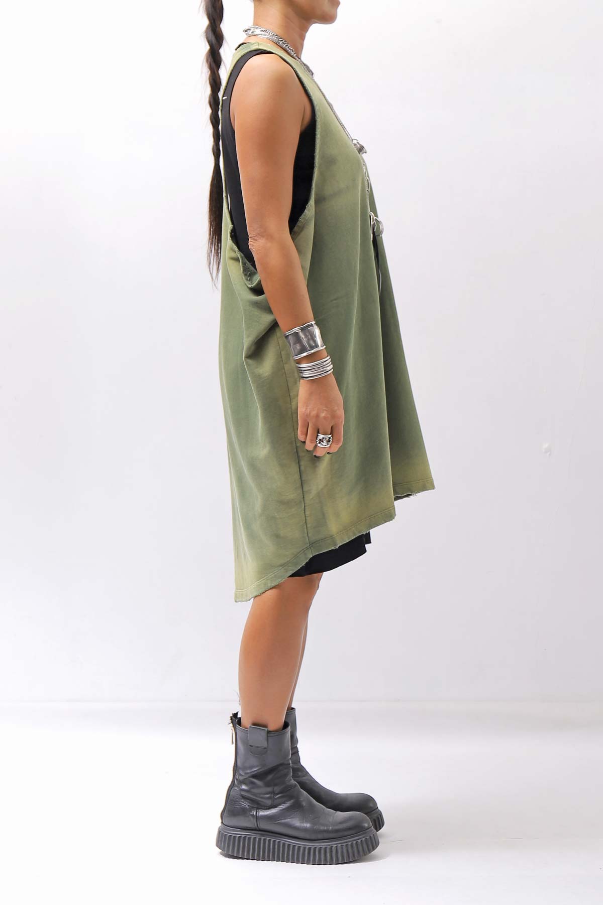 【NOSTRASANTISSIMA】 OPEN BACK LIGHT SWEAT COVER LONG TANK TOP M142_GREEN FADE
