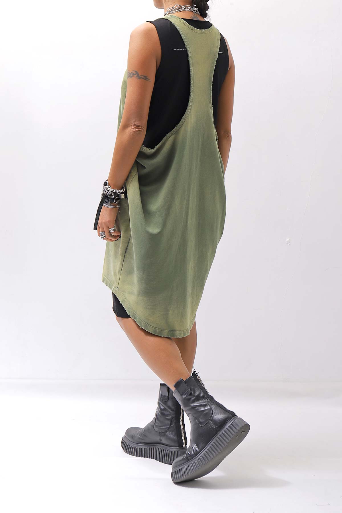 【NOSTRASANTISSIMA】 OPEN BACK LIGHT SWEAT COVER LONG TANK TOP M142_GREEN FADE