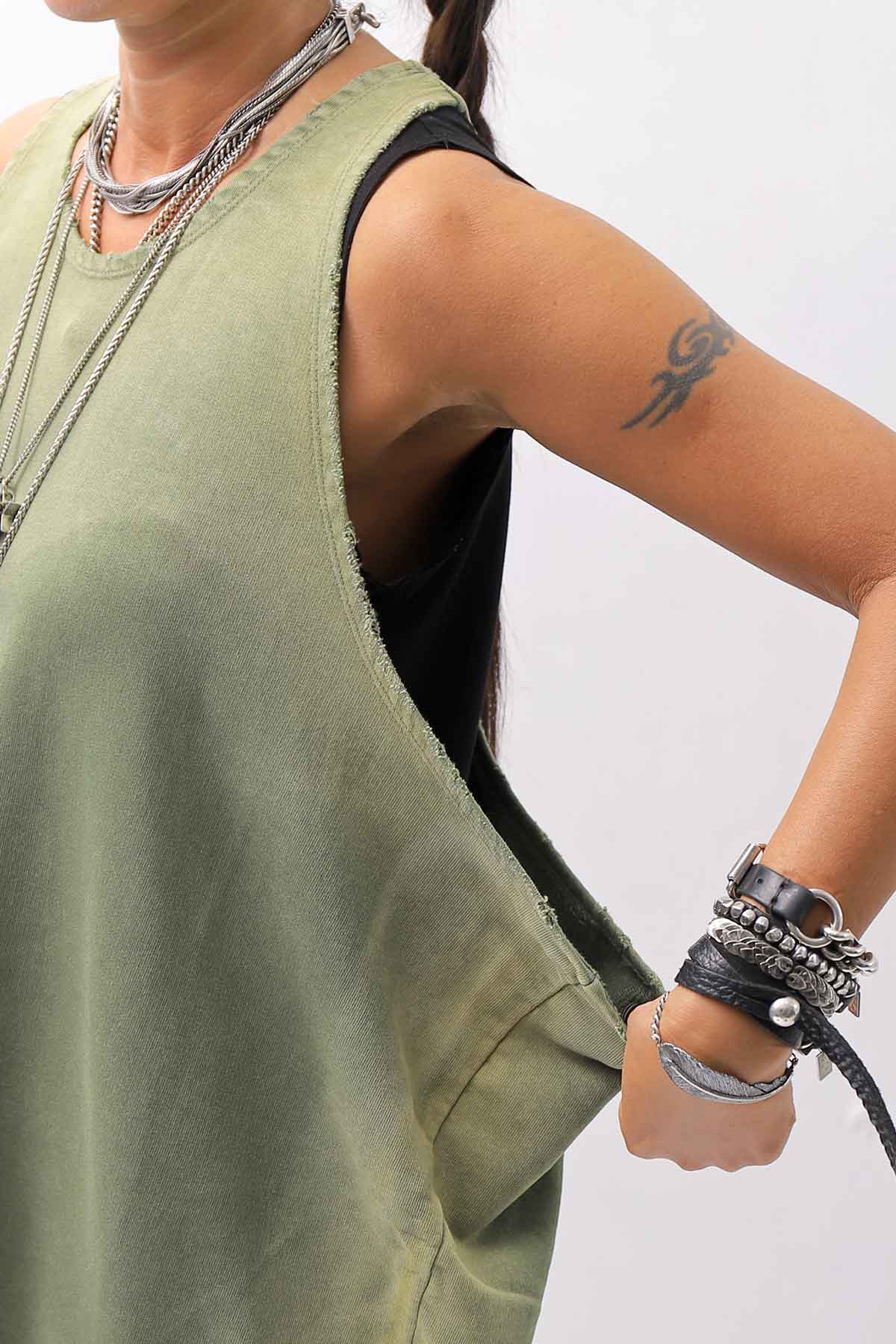 【NOSTRASANTISSIMA】 OPEN BACK LIGHT SWEAT COVER LONG TANK TOP M142_GREEN FADE