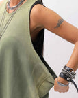 【NOSTRASANTISSIMA】 OPEN BACK LIGHT SWEAT COVER LONG TANK TOP M142_GREEN FADE