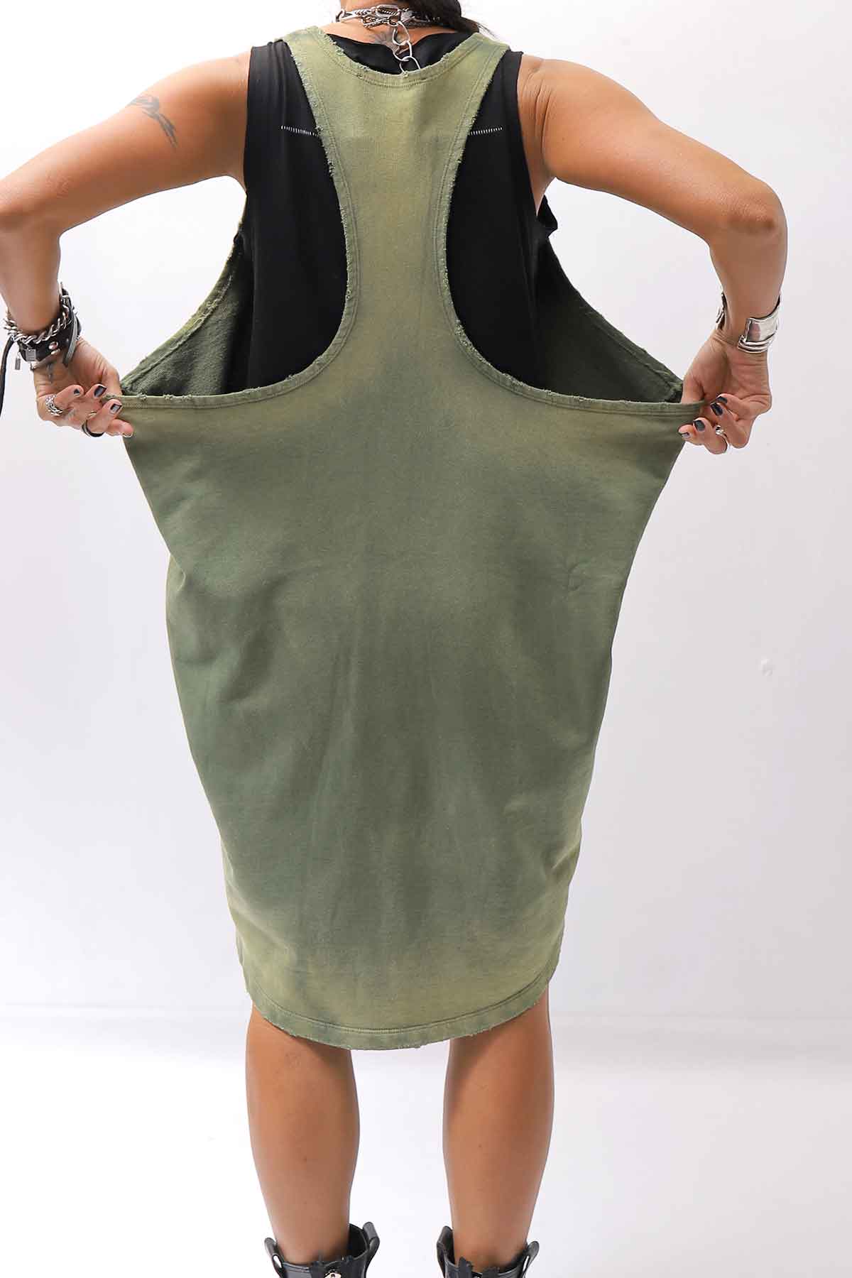 【NOSTRASANTISSIMA】 OPEN BACK LIGHT SWEAT COVER LONG TANK TOP M142_GREEN FADE