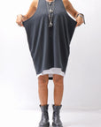 【NOSTRASANTISSIMA】 OPEN BACK LIGHT SWEAT COVER LONG TANK TOP M142_BLACK