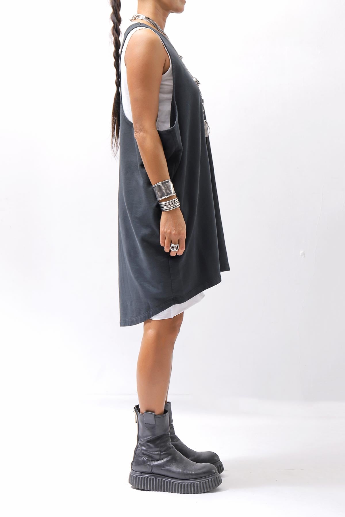 【NOSTRASANTISSIMA】 OPEN BACK LIGHT SWEAT COVER LONG TANK TOP M142_BLACK