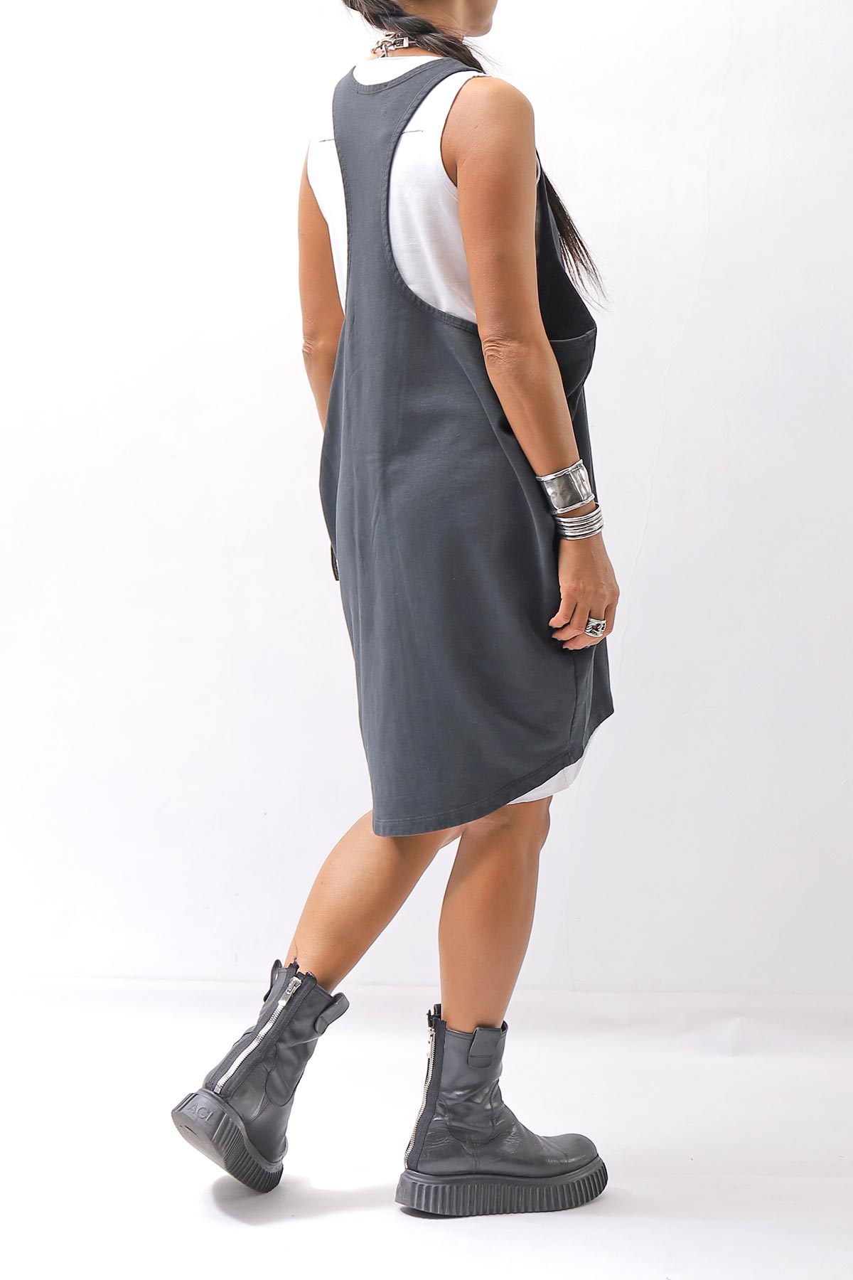 【NOSTRASANTISSIMA】 OPEN BACK LIGHT SWEAT COVER LONG TANK TOP M142_BLACK